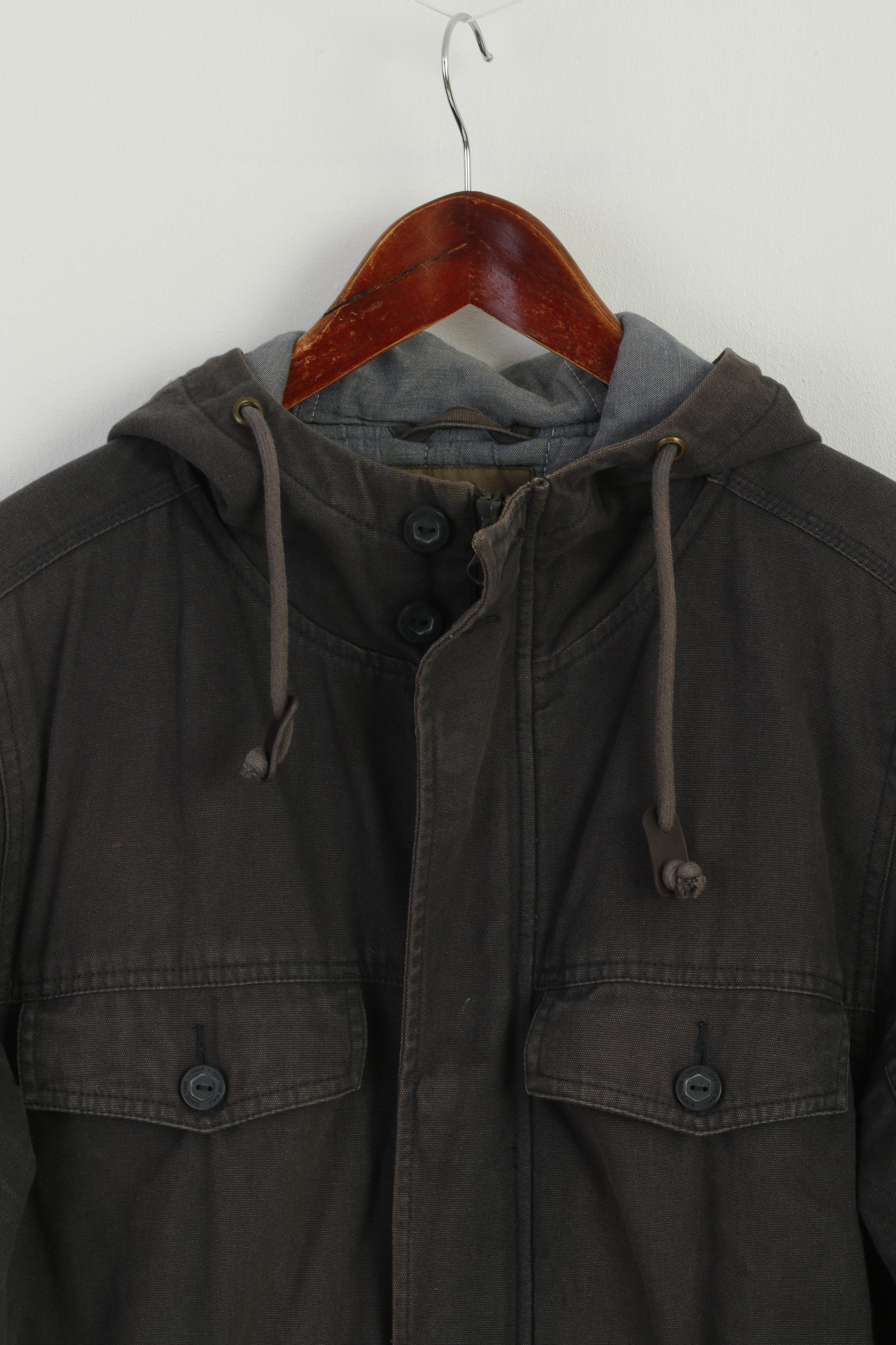 Vans Men S Jacket Khaki Cotton Jeans Vintage Parka Full Zipper Hooded Top