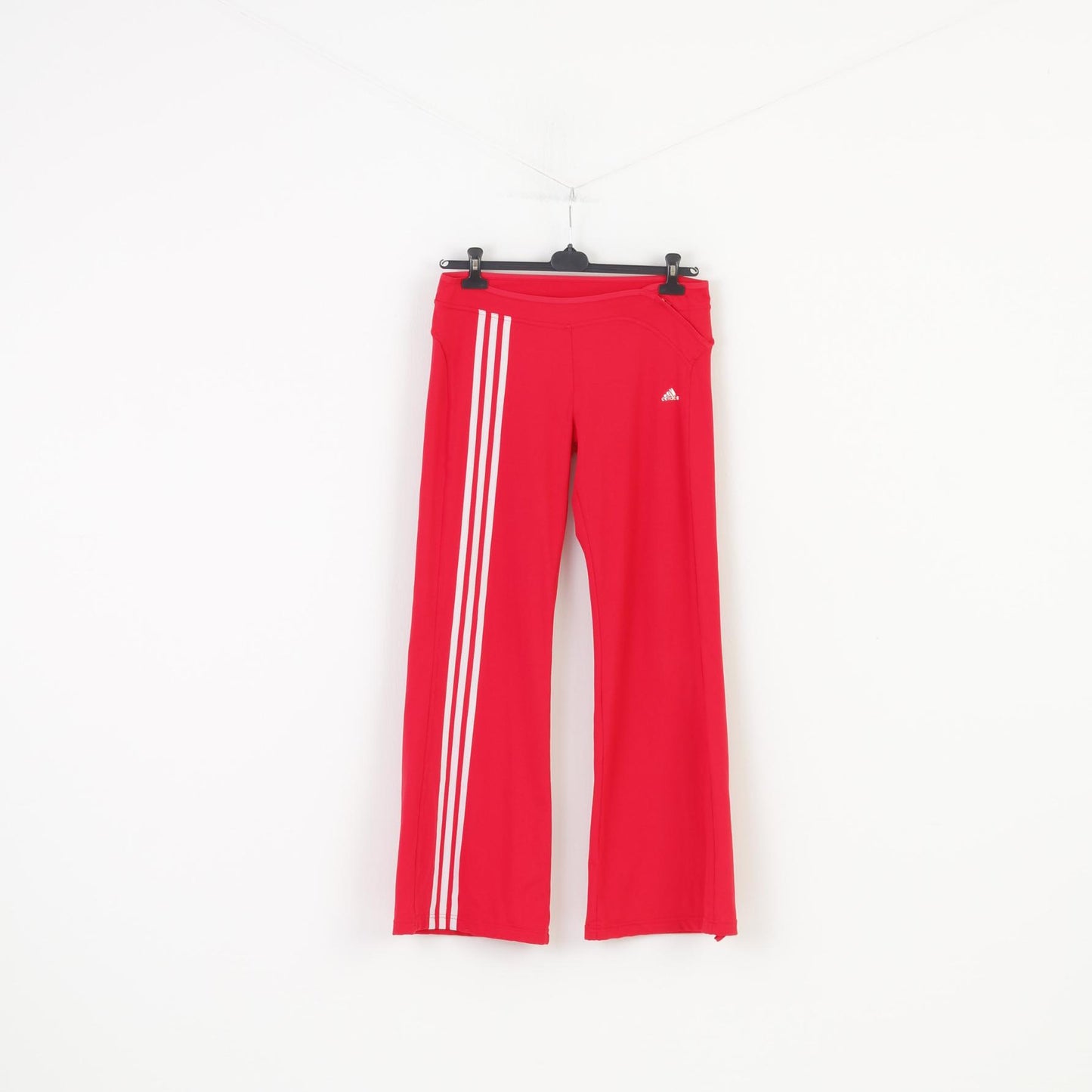 Adidas Woman 42 16 Trousers Red 3Stripes Zipper Wide Legs Top