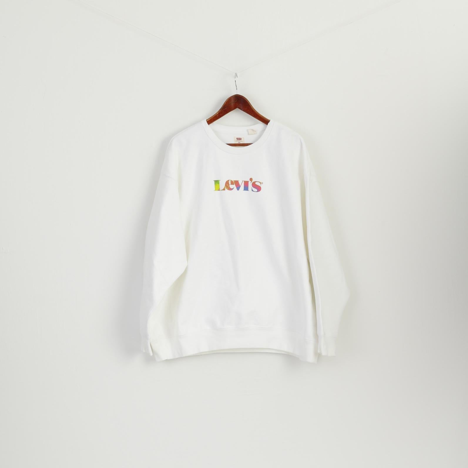 Levi's Men XXL Sweatshirt White Cotton Logo Relaxed Crew Neck Sport Top