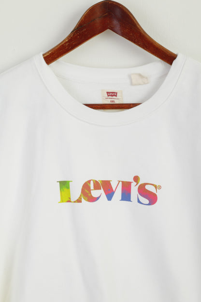 Levi's Men XXL Sweatshirt White Cotton Logo Relaxed Crew Neck Sport Top