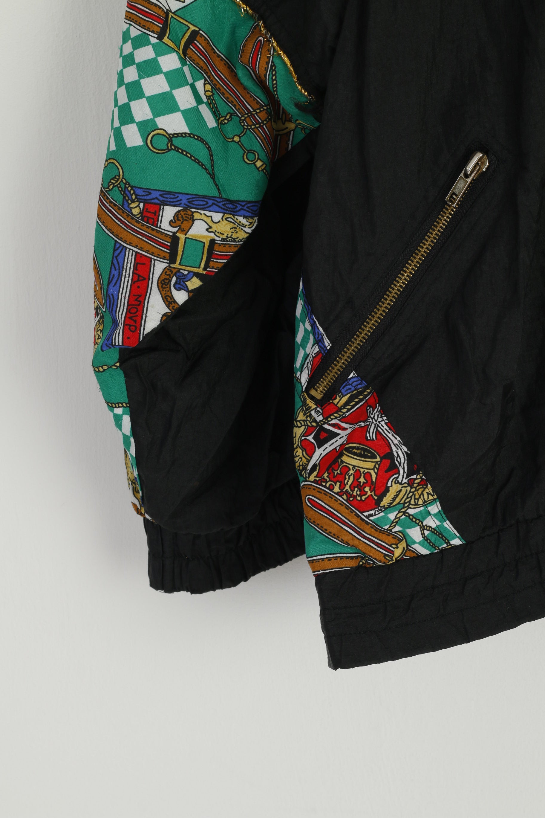 Vintage Women 42/44 M Jacket Black Shiny Nylon Italy Bomber Sport Top