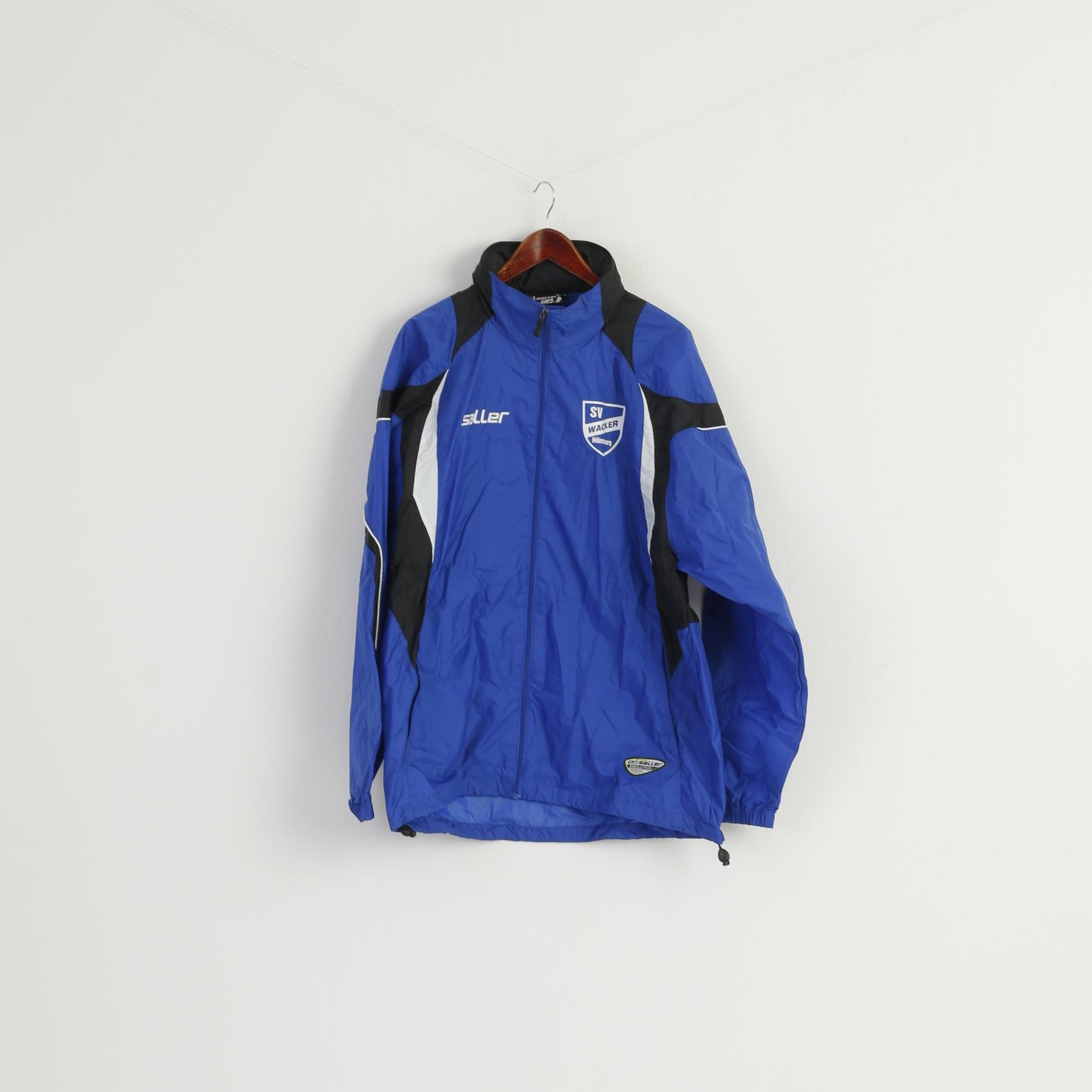 Saller Men XL Jacket Blue Nylon Waterproof Athlets Hidden Hood Zip