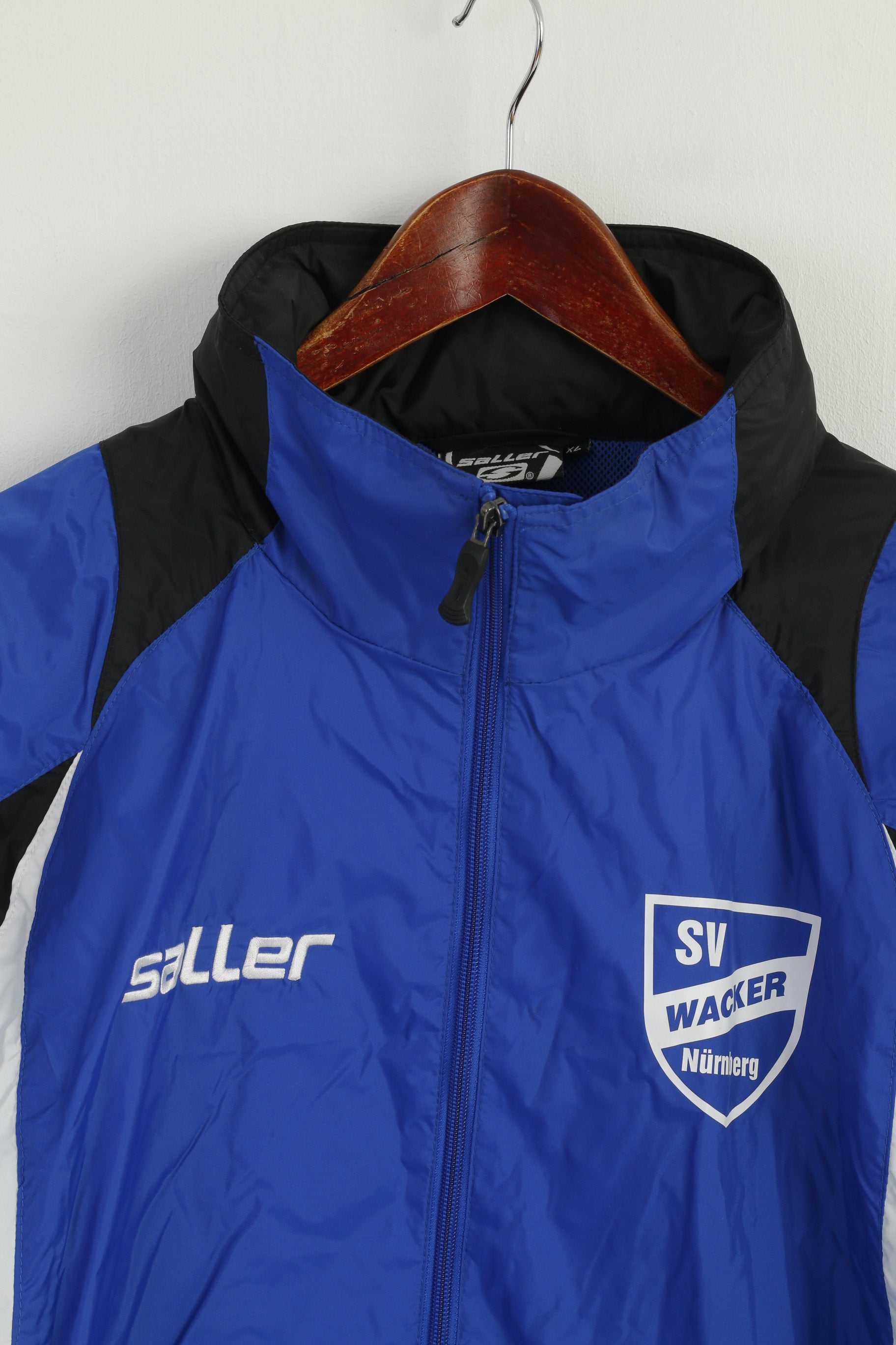 Saller Men XL Jacket Blue Nylon Waterproof Athlets Hidden Hood Zip Up Top