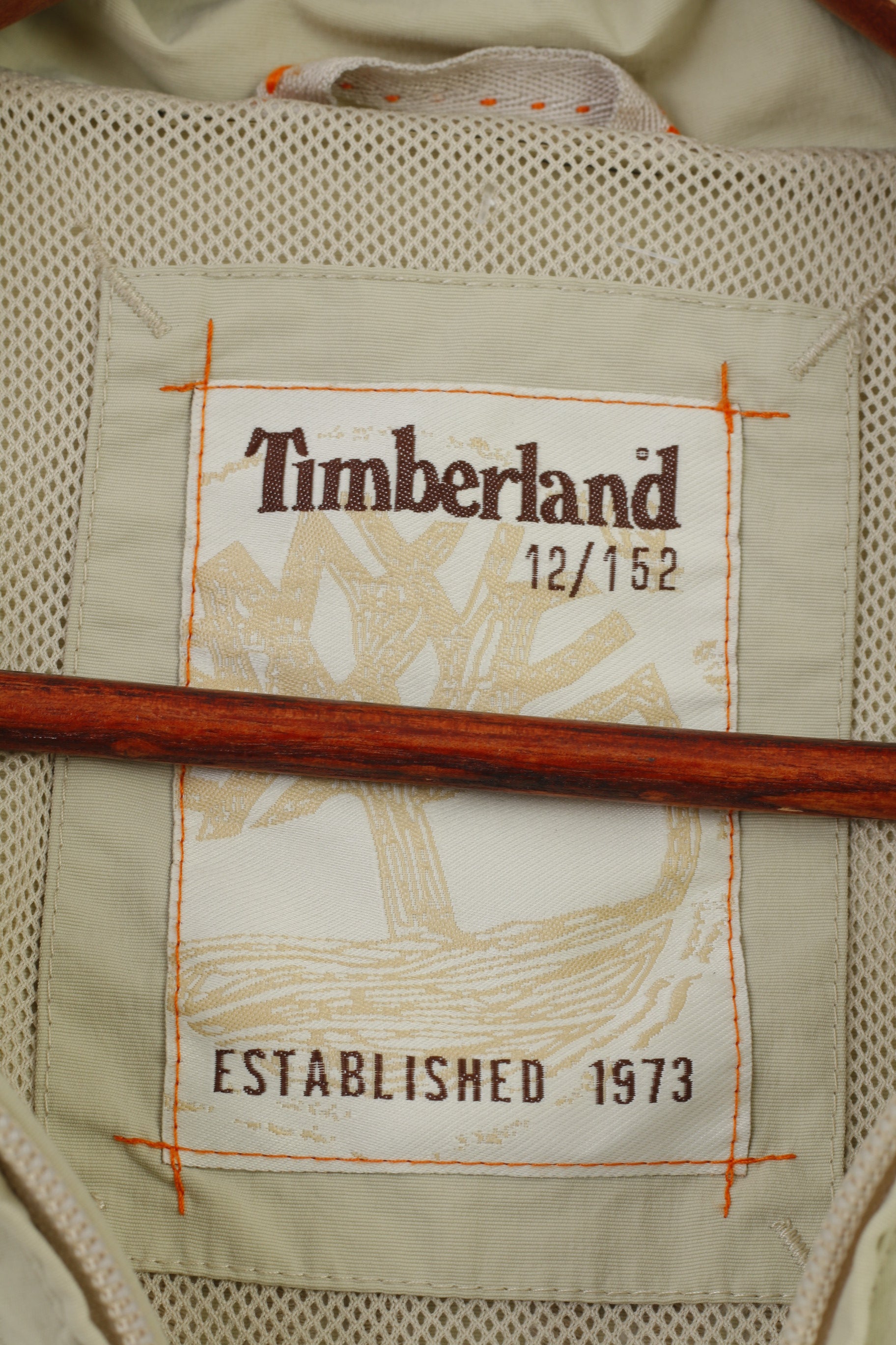 Timberland Garçons 12 Âge 152 Veste Capuche Rétractable Crème Fermeture Éclair Complète Cordon Bas Haut