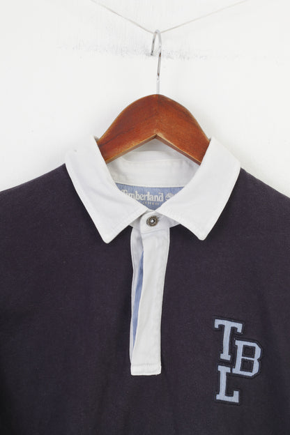 Polo Timberland da ragazzo di 16 anni M, top elegante con colletto in cotone a maniche lunghe blu navy