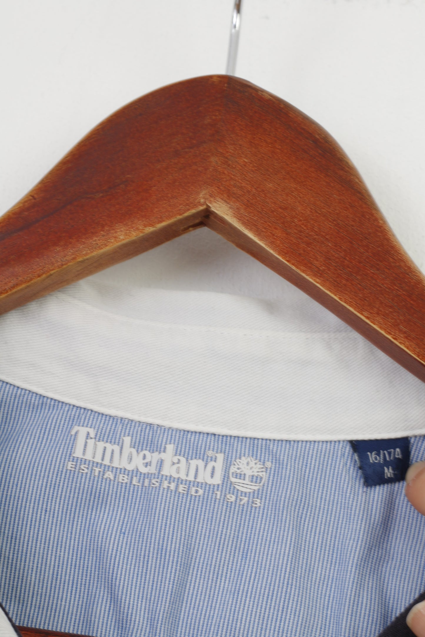 Polo Timberland da ragazzo di 16 anni M, top elegante con colletto in cotone a maniche lunghe blu navy