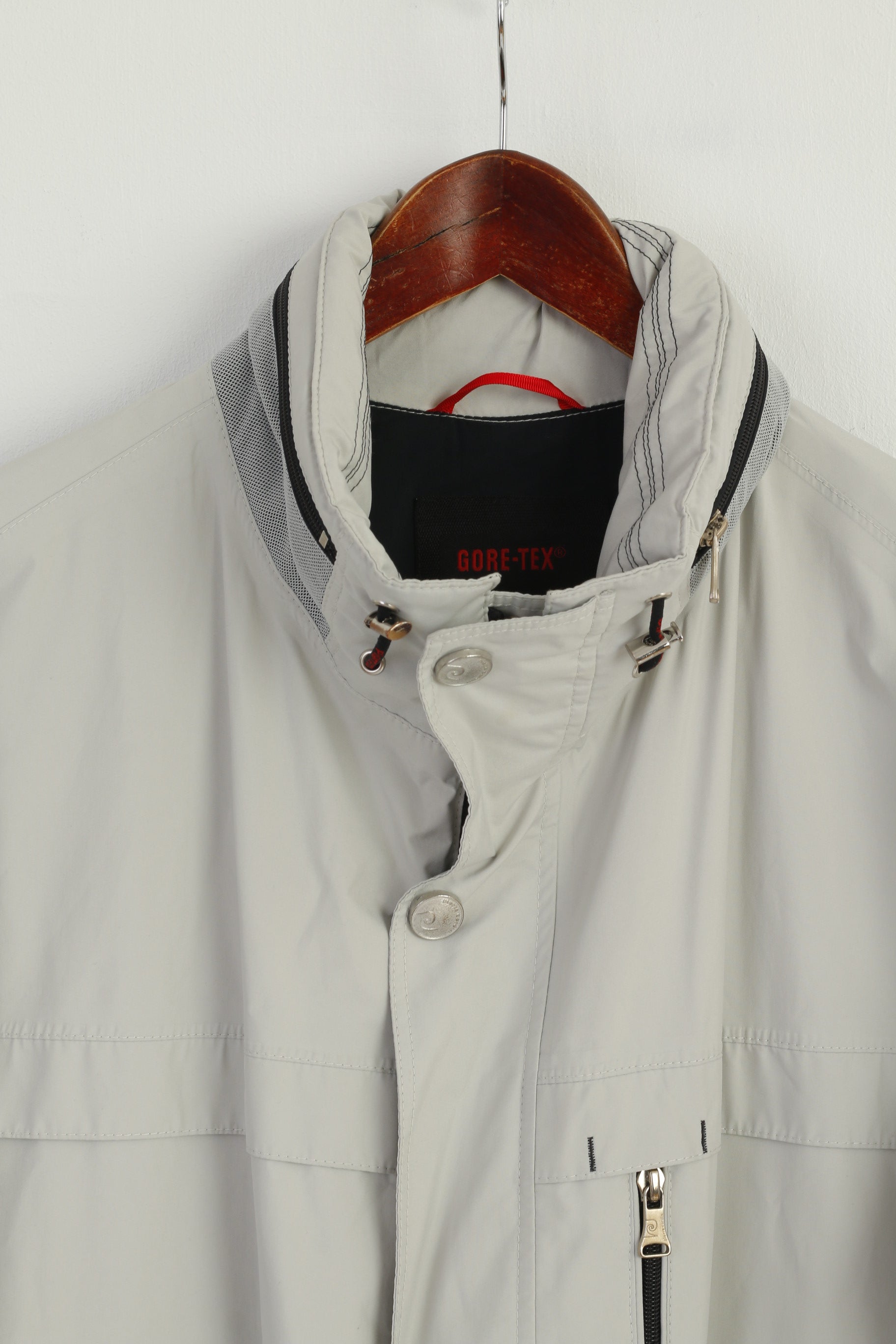 Pierre Cardin Men 54 L Jacket Gray Long Gore-Tex Hidden Hood Full Zipper Classic Top