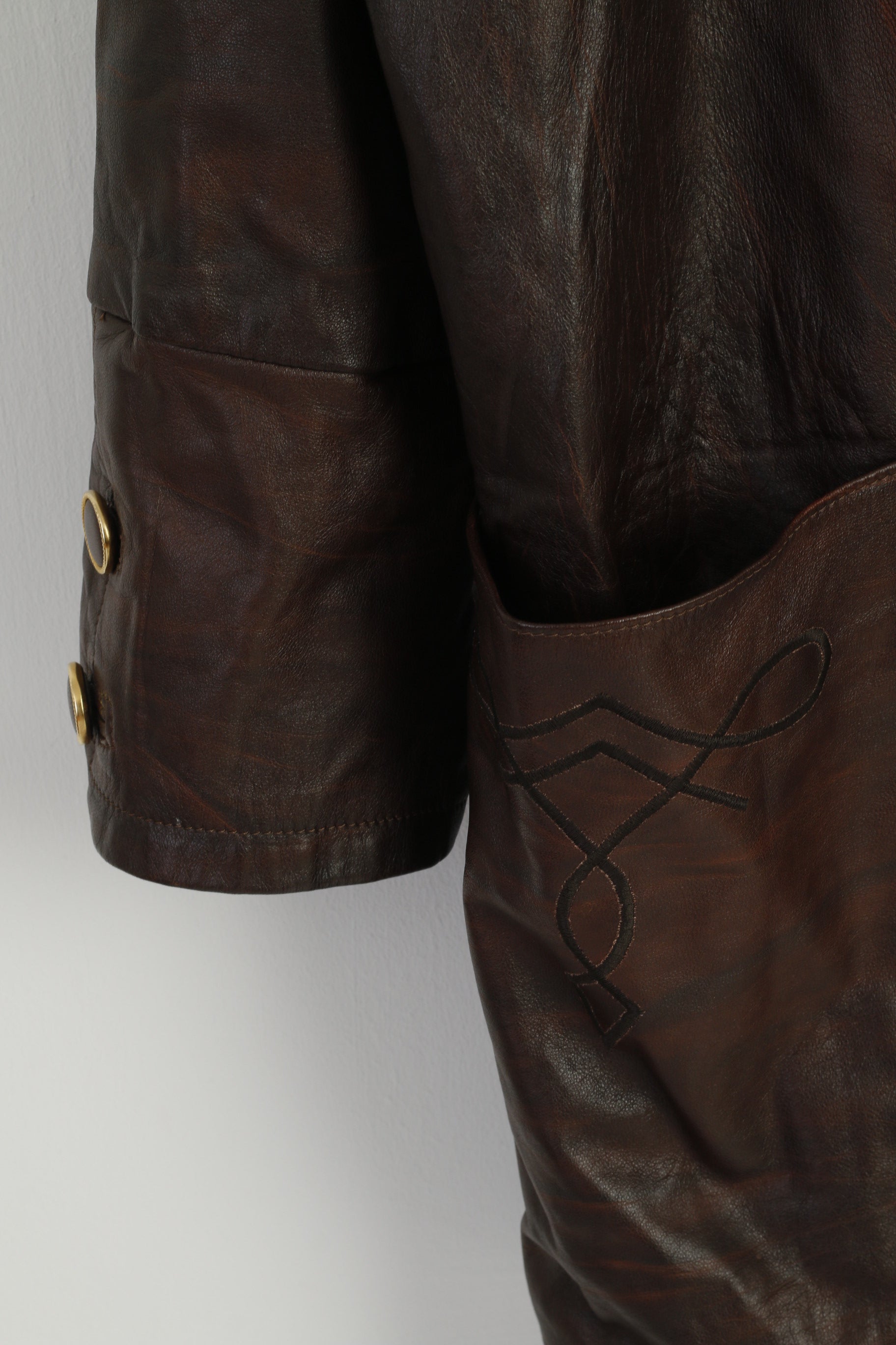 Leather Stil Confezioni Women L Jacket Brown Soft Leather Shoulder Pads Gold Buttons