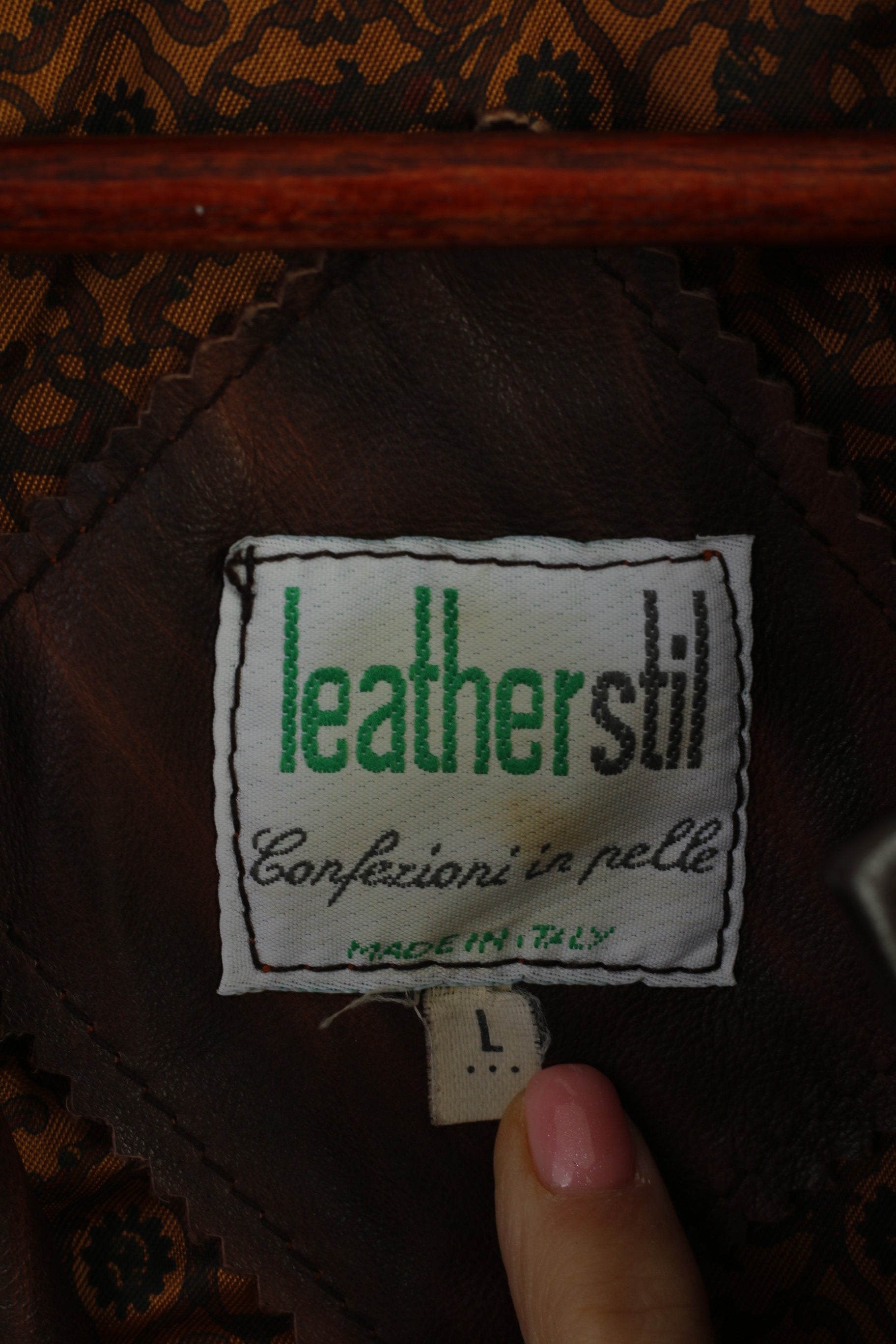 Leather Stil Confezioni Women L Jacket Brown Soft Leather Shoulder Pads Gold Buttons