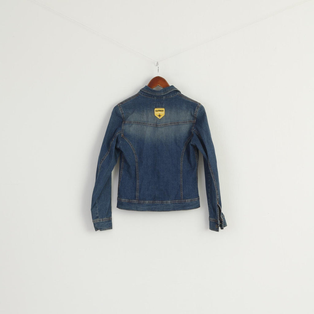 Goood Jeans Women 36 XS Jacket Blue Denim Emroidered Stretch Lovely Top