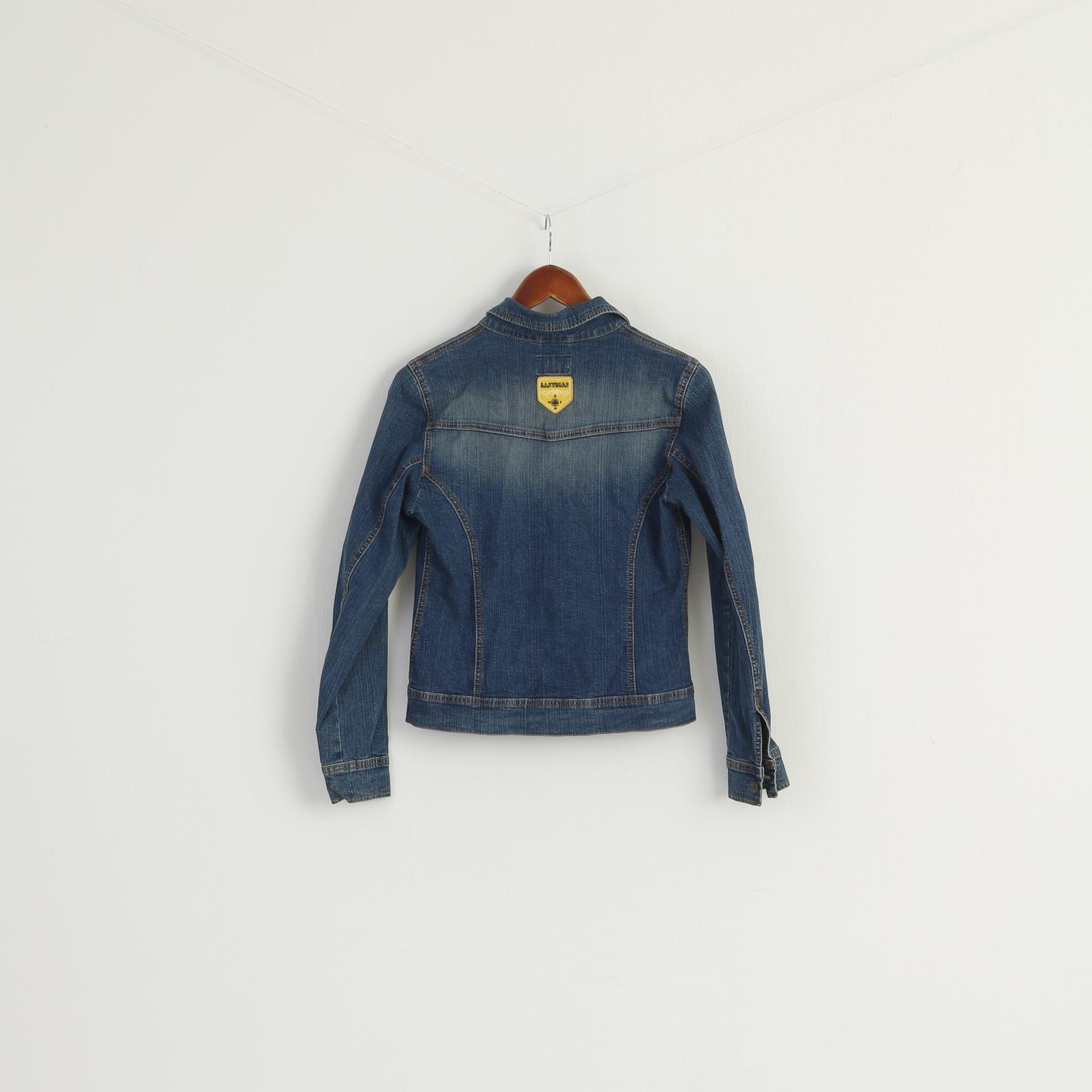 Goood Jeans Women 36 XS Jacket Blue Denim Emroidered Stretch Lovely Top