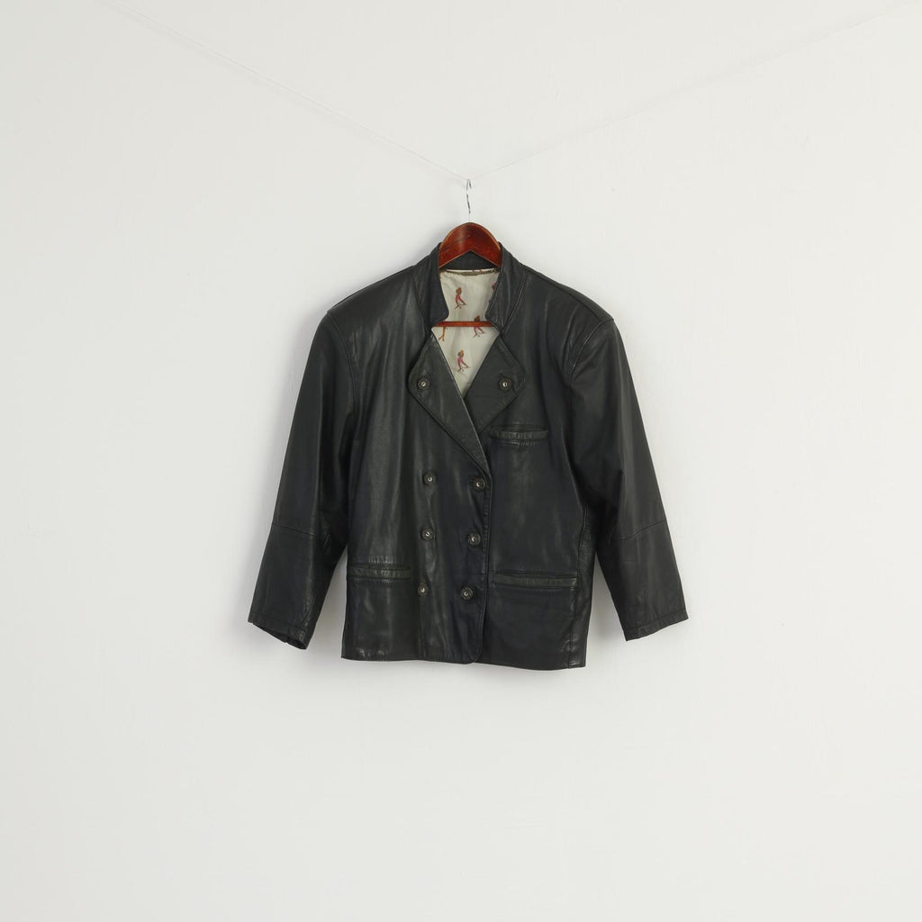 Montes Women 36 S Leather Jacket Black Golf Double Breasted Vintage Design Top