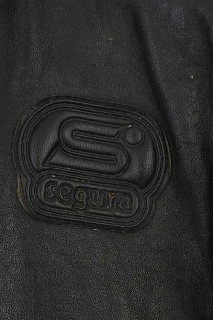 Segura Hommes 44 S Veste En Cuir Vintage Noir Blanc Fermeture Éclair Complète Moto Sport Racing Top