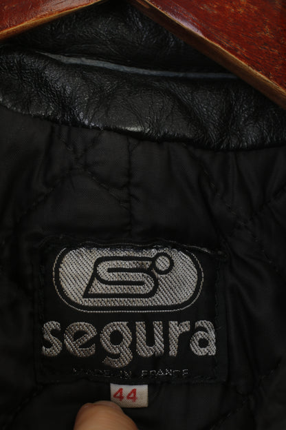 Segura Men 44 S Jacket Leather  Vintage Black White  Full Zipper Motorcycle Sport Racing Top