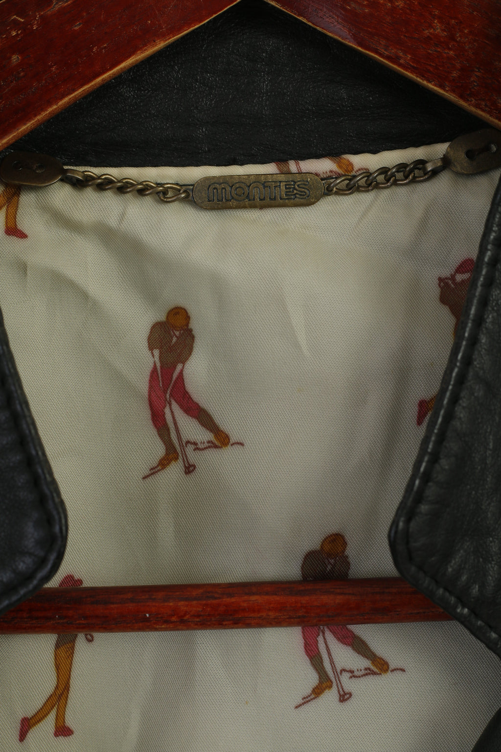 Montes Women 36 S Leather Jacket Black Golf Double Breasted Vintage Design Top