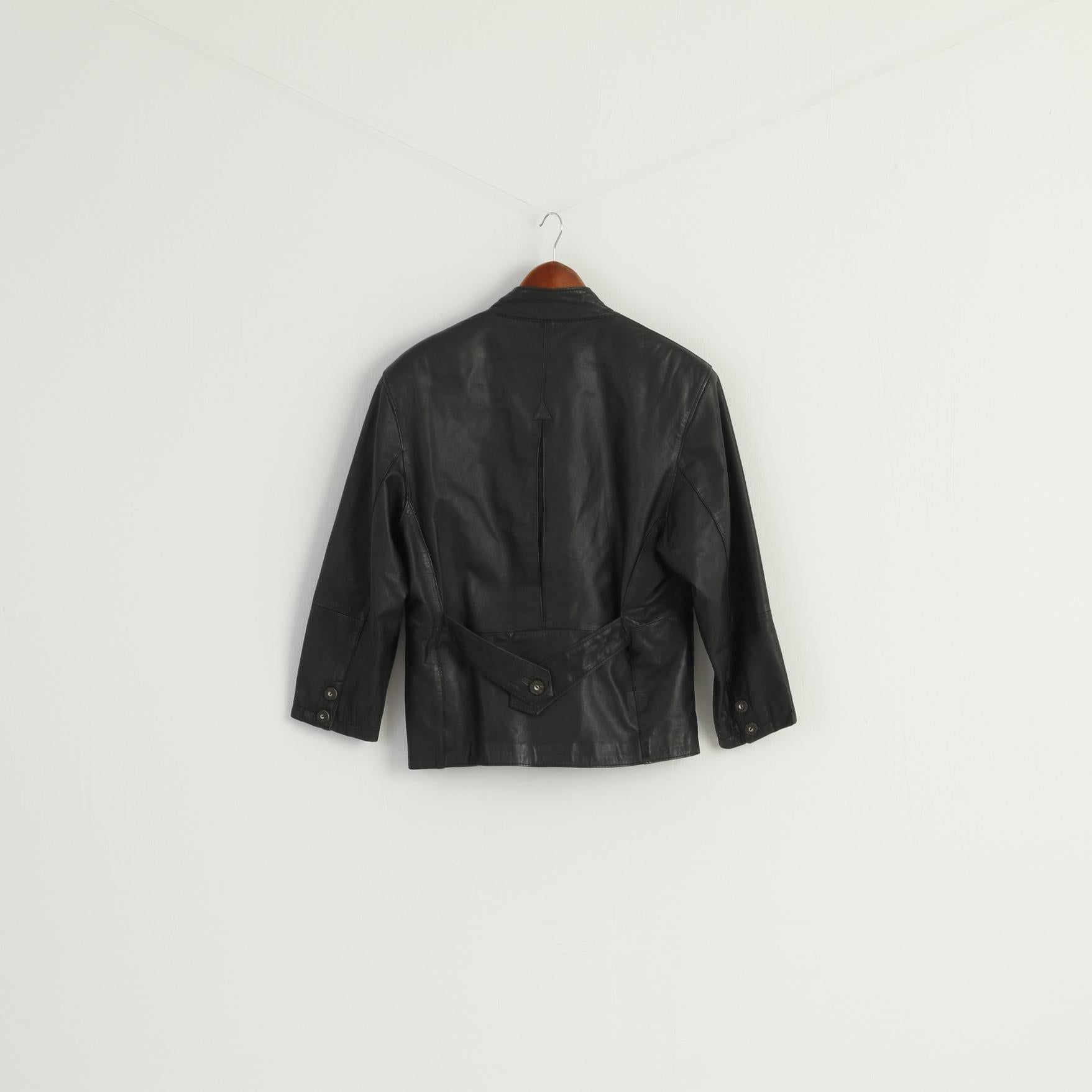 Montes Women 36 S Leather Jacket Black Golf Double Breasted Vintage Design Top