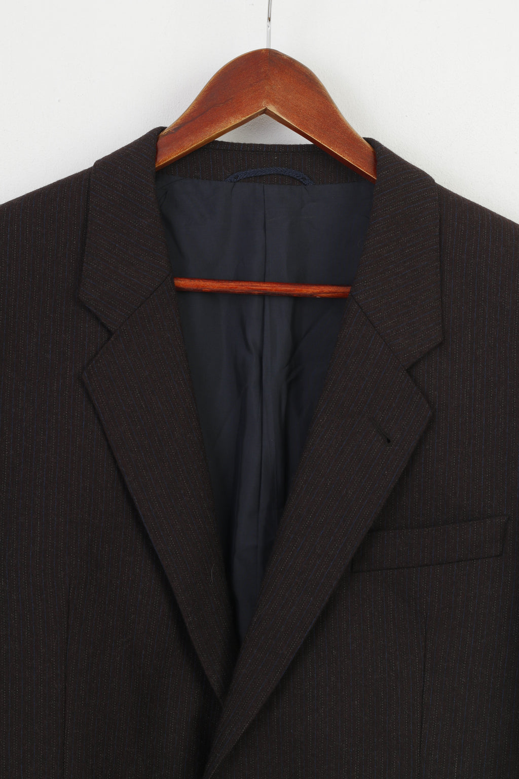 Greitt Jeunesse Hommes 44 54 Blazer Vintage Laine Marron Foncé Rayé Simple Boutonnage Top