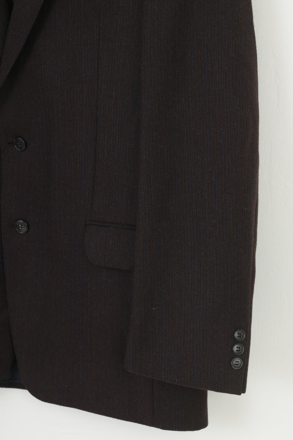 Greitt Jeunesse Hommes 44 54 Blazer Vintage Laine Marron Foncé Rayé Simple Boutonnage Top