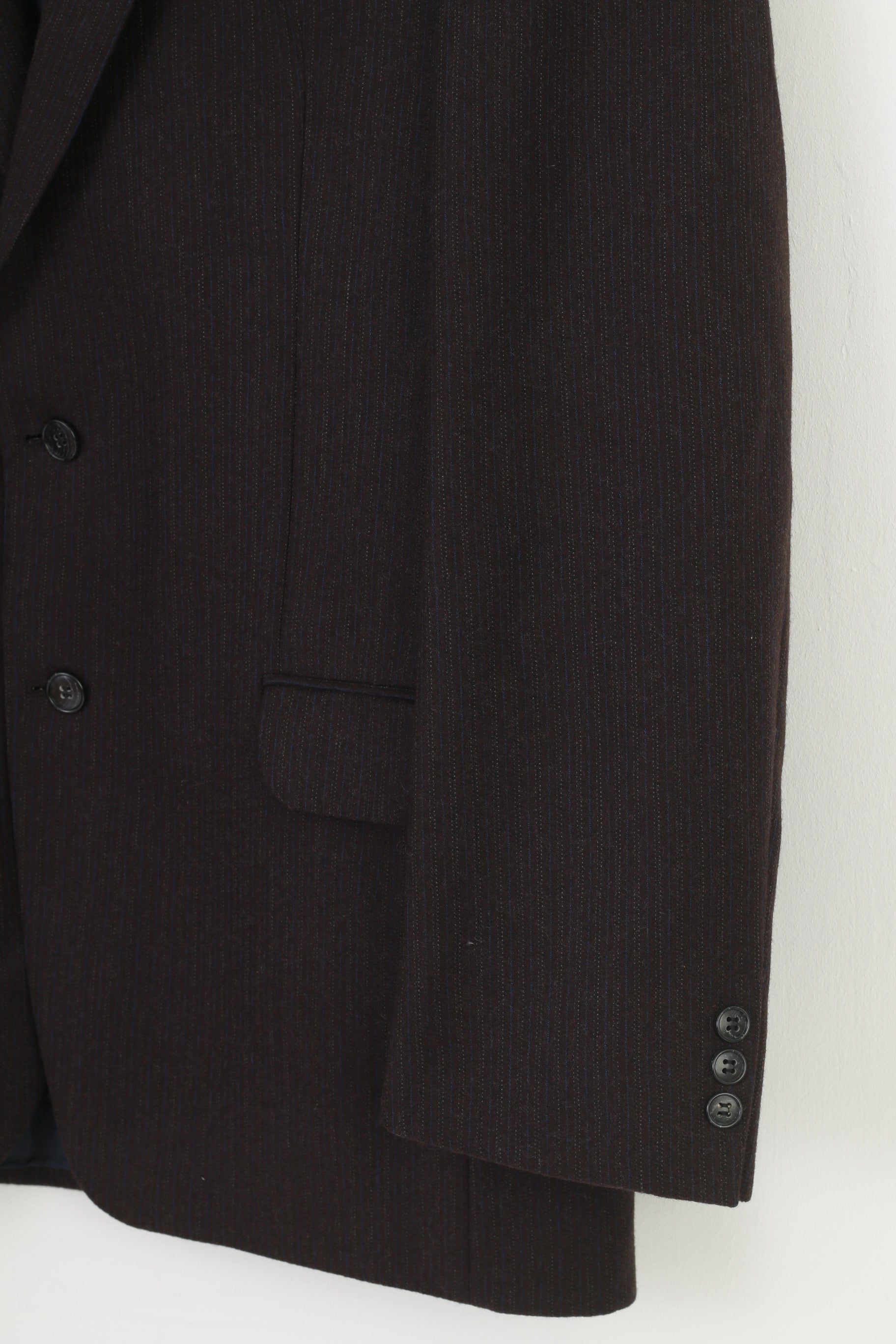 Greitt Jeunesse Hommes 44 54 Blazer Vintage Laine Marron Foncé Rayé Simple Boutonnage Top