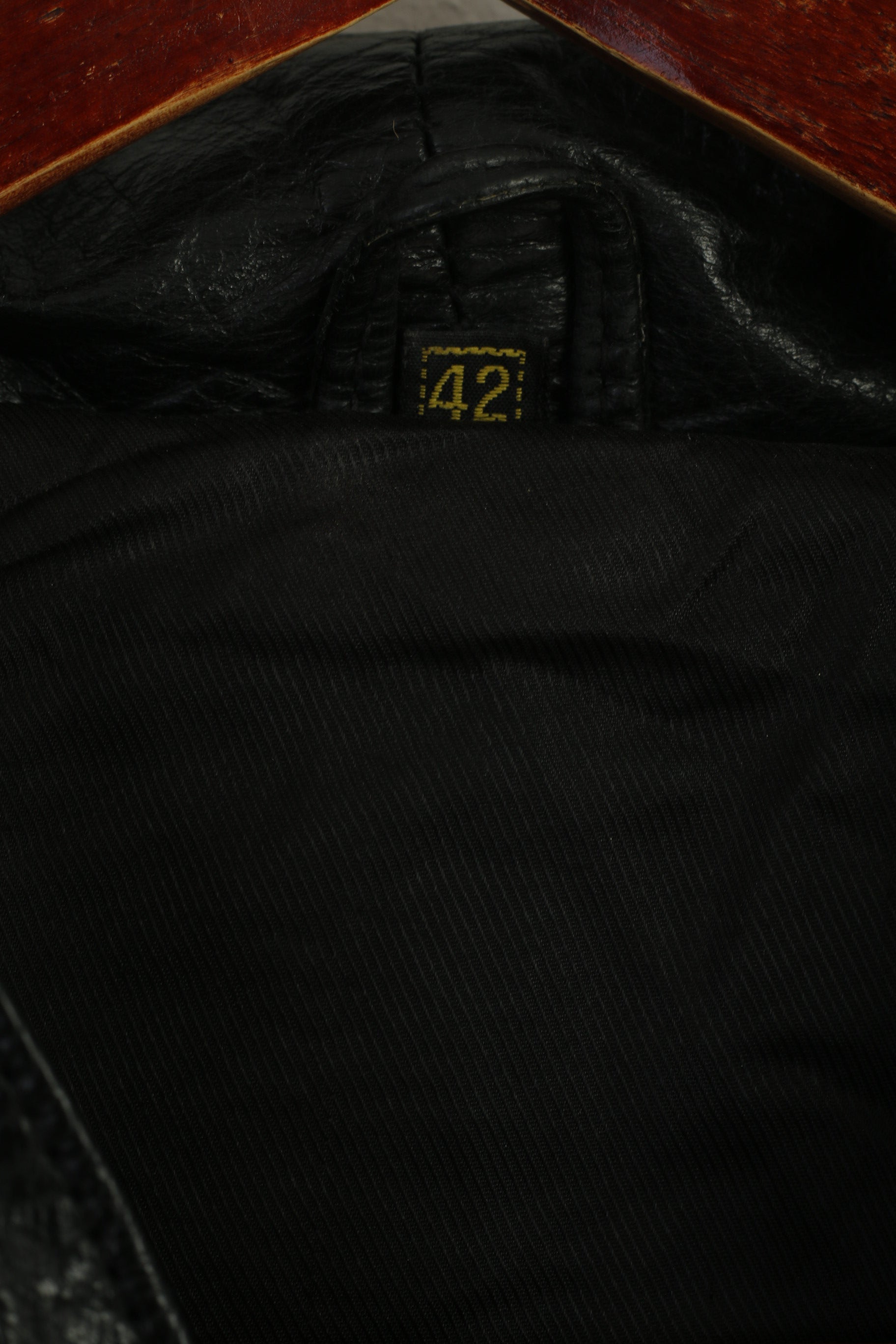 Vintage Women 42 L Leather Jacket Black Long Hooded Full Zipper Retro Oversize Top