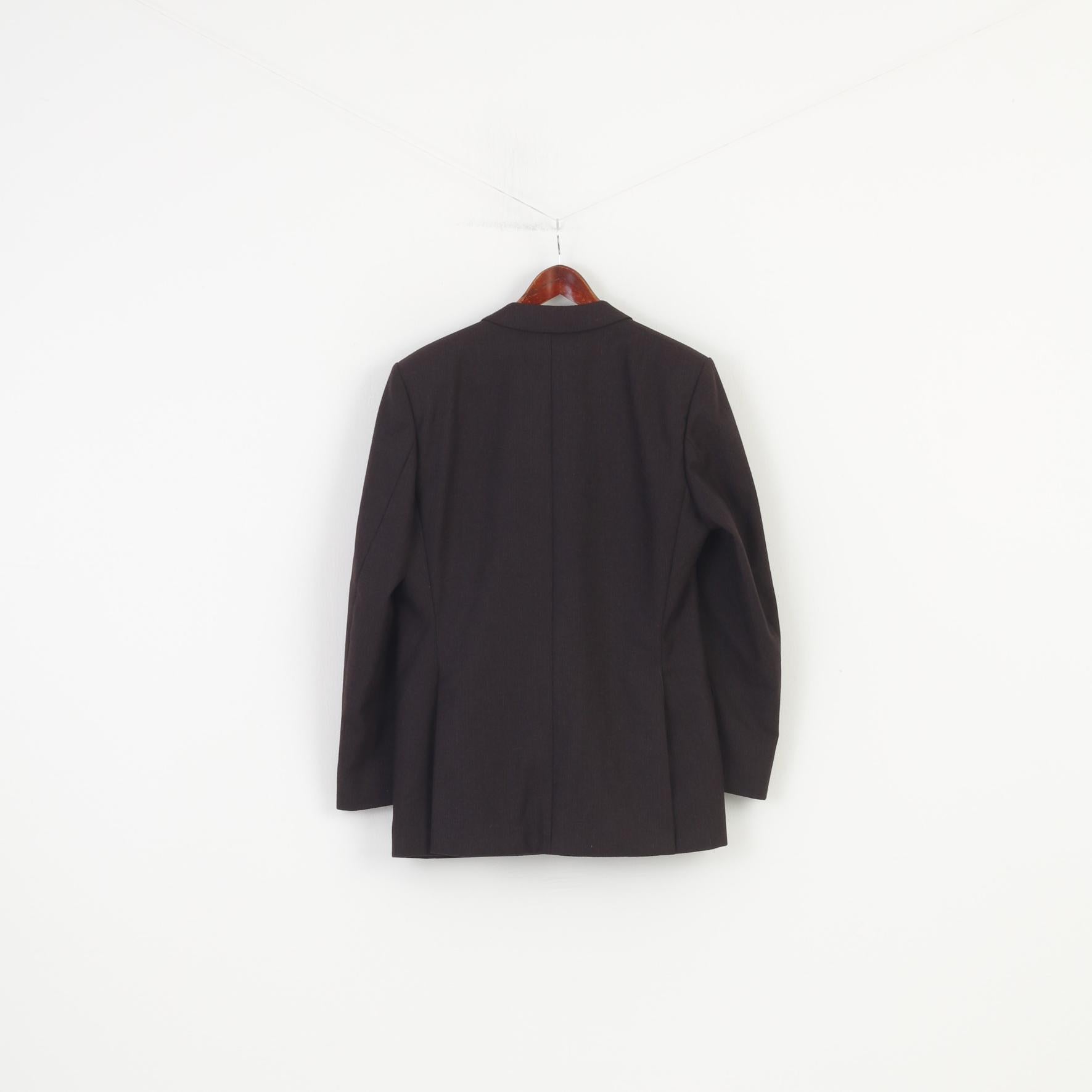 Greitt Jeunesse Hommes 44 54 Blazer Vintage Laine Marron Foncé Rayé Simple Boutonnage Top
