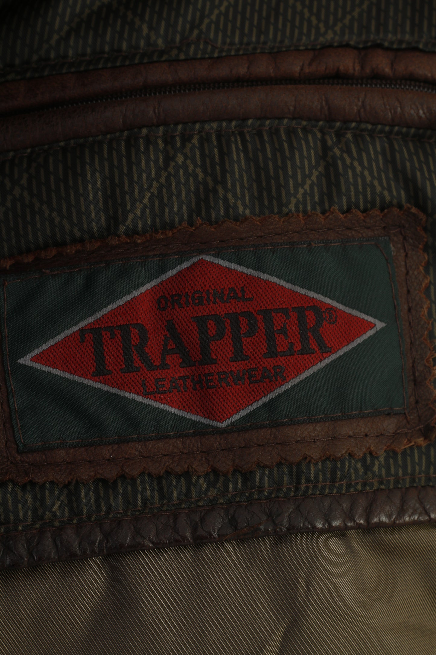 Trapper Hommes 52 L Veste En Cuir Vintage Marron Fermeture Éclair Complète Col Poches Haut