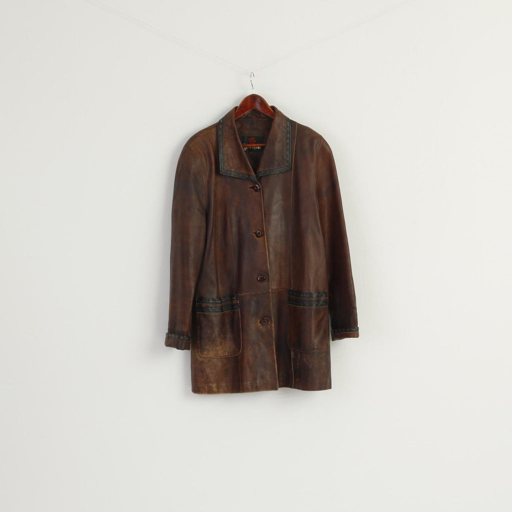 Yergen Women XXL (L) Leather Jacket Brown Country Soft leather Buttoned Western Top