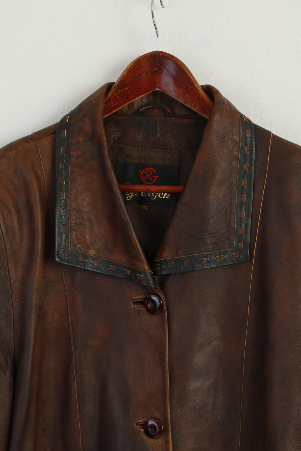 Yergen Women XXL (L) Leather Jacket Brown Country Soft leather Buttoned Western Top