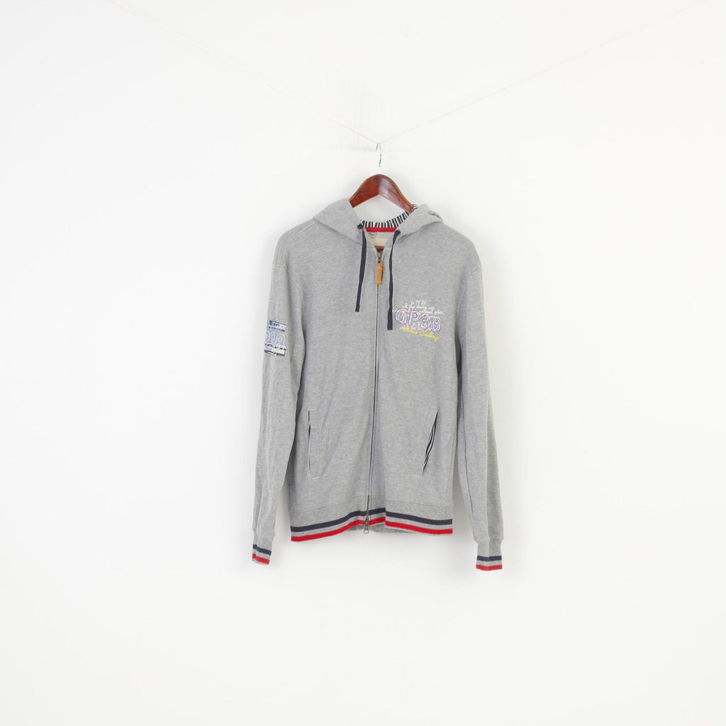 Camargue Men M Sweatshirt Grey Hoodie Full Zipper Hood Cotton Top 