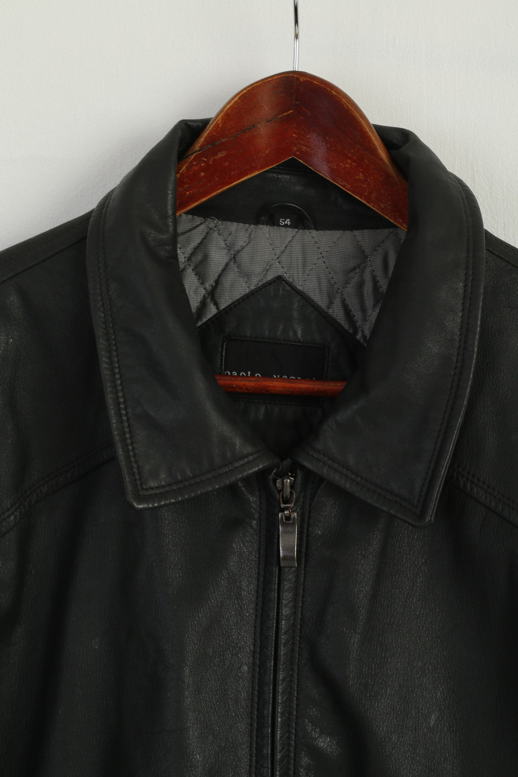 Paolo Negrato Men 54 L Jacket Black Soft Leather Classic Full Zipper Top