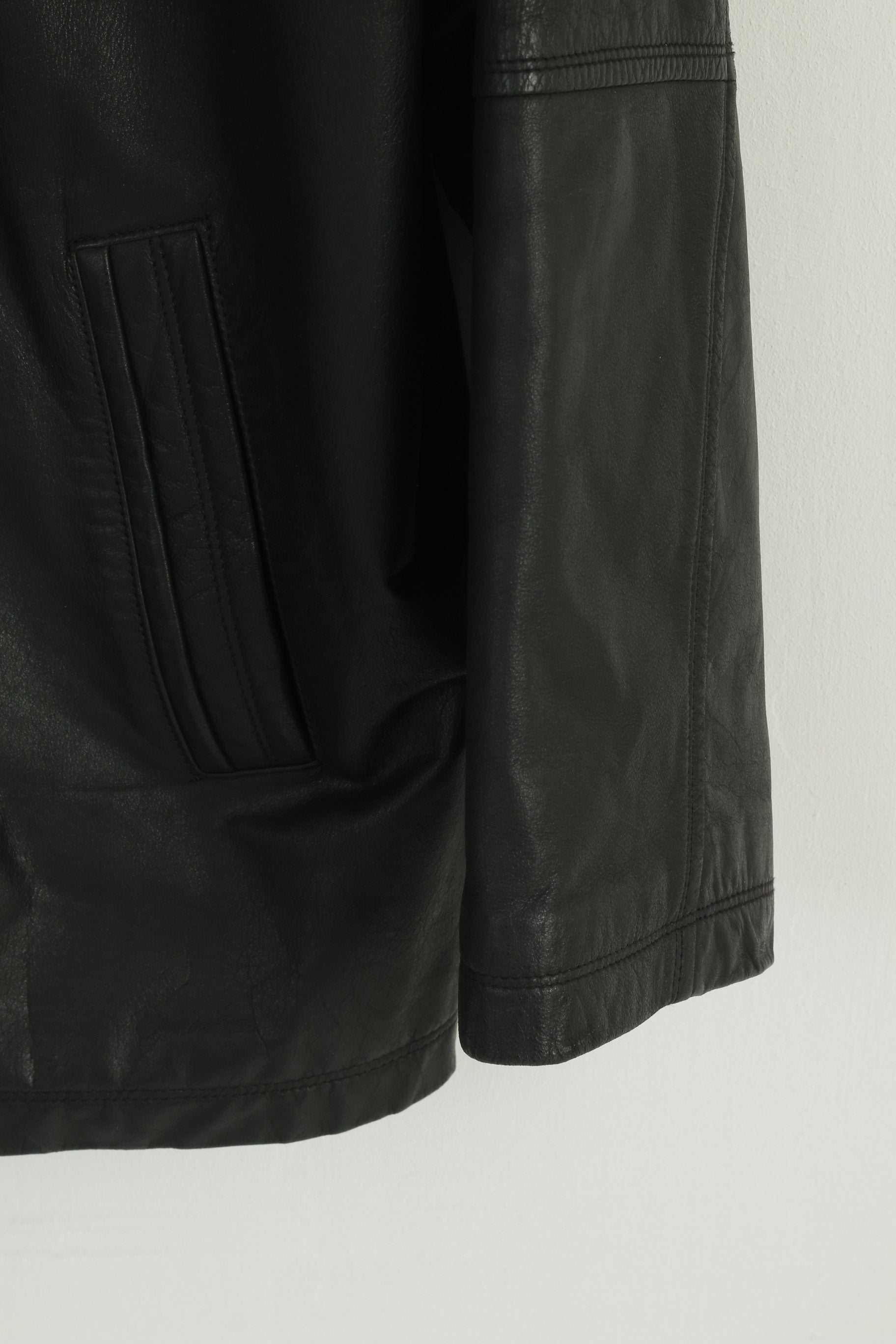 Paolo Negrato Men 54 L Jacket Black Soft Leather Classic Full Zipper Top