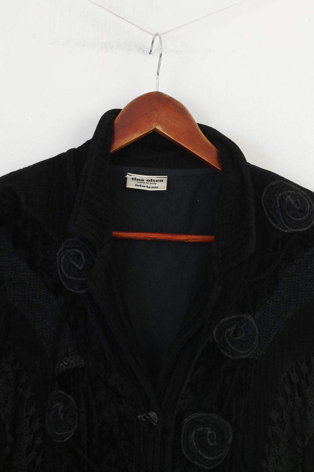 Tina Olsen Woman M Jacket Black Buttons Flowers Long Sleeve Collar Top