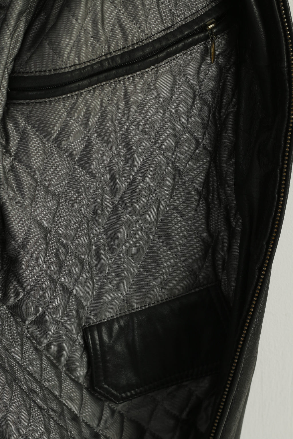 Paolo Negrato Men 54 L Jacket Black Soft Leather Classic Full Zipper Top