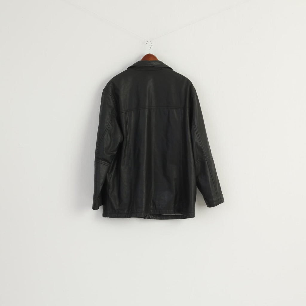 Paolo Negrato Men 54 L Jacket Black Soft Leather Classic Full Zipper Top