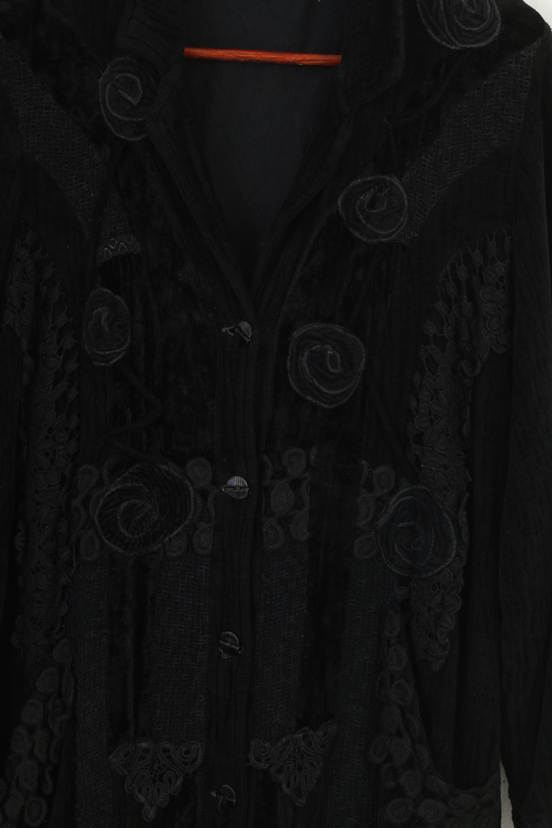 Tina Olsen Woman M Jacket Black Buttons Flowers Long Sleeve Collar Top