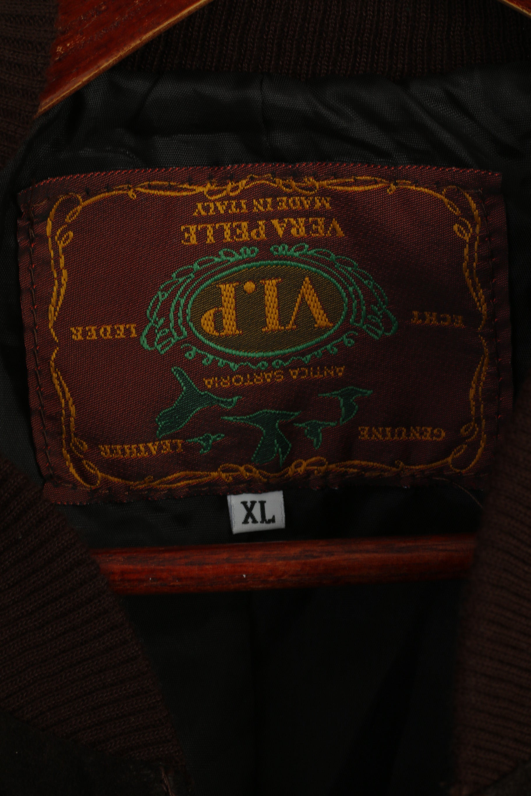 VIP Men XL Jacket Brown Leather Suede Italy Bomber Full Zipper Retro Top