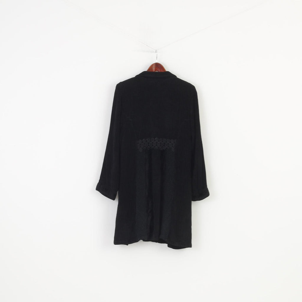 Tina Olsen Woman M Jacket Black Buttons Flowers Long Sleeve Collar Top