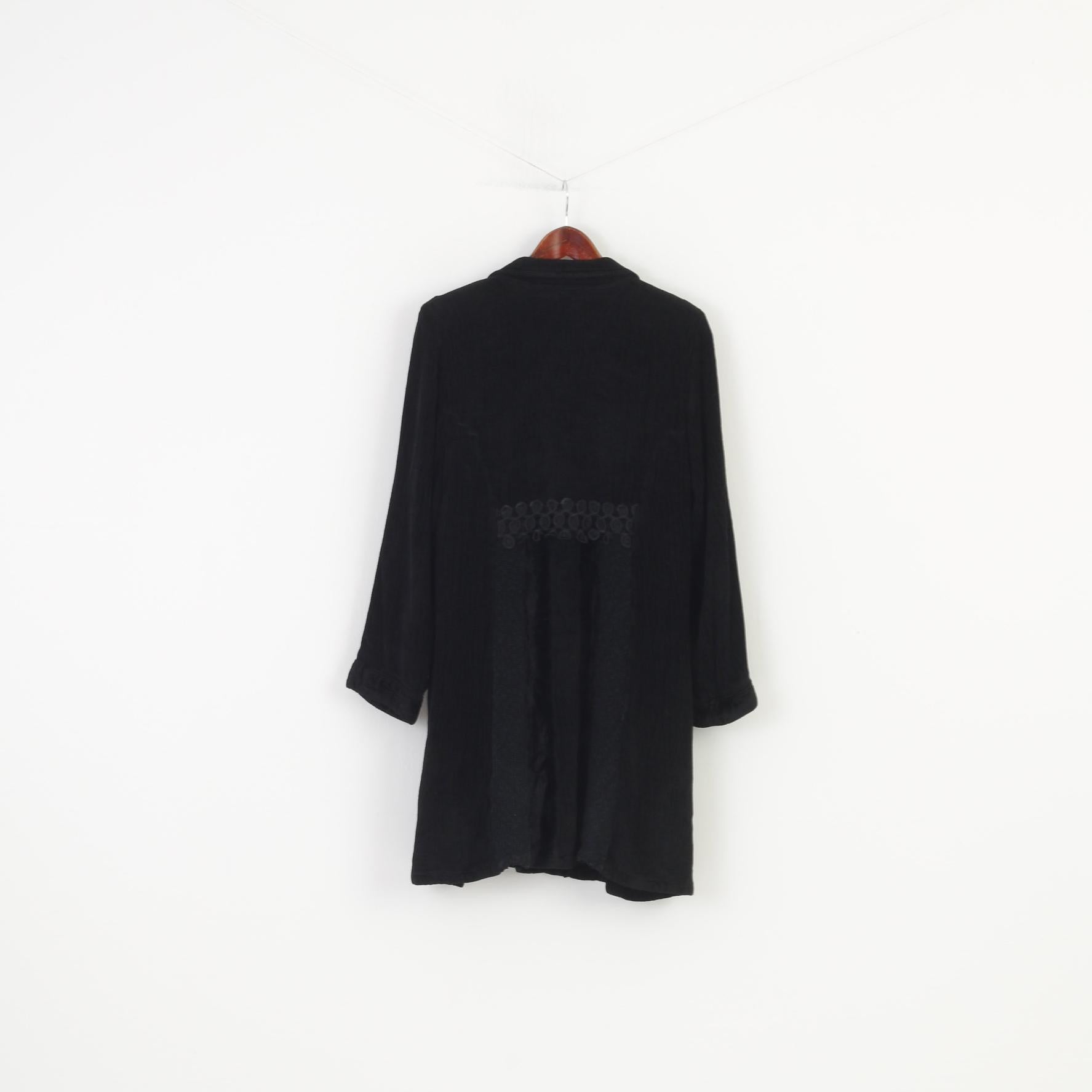 Tina Olsen Woman M Jacket Black Buttons Flowers Long Sleeve Collar Top