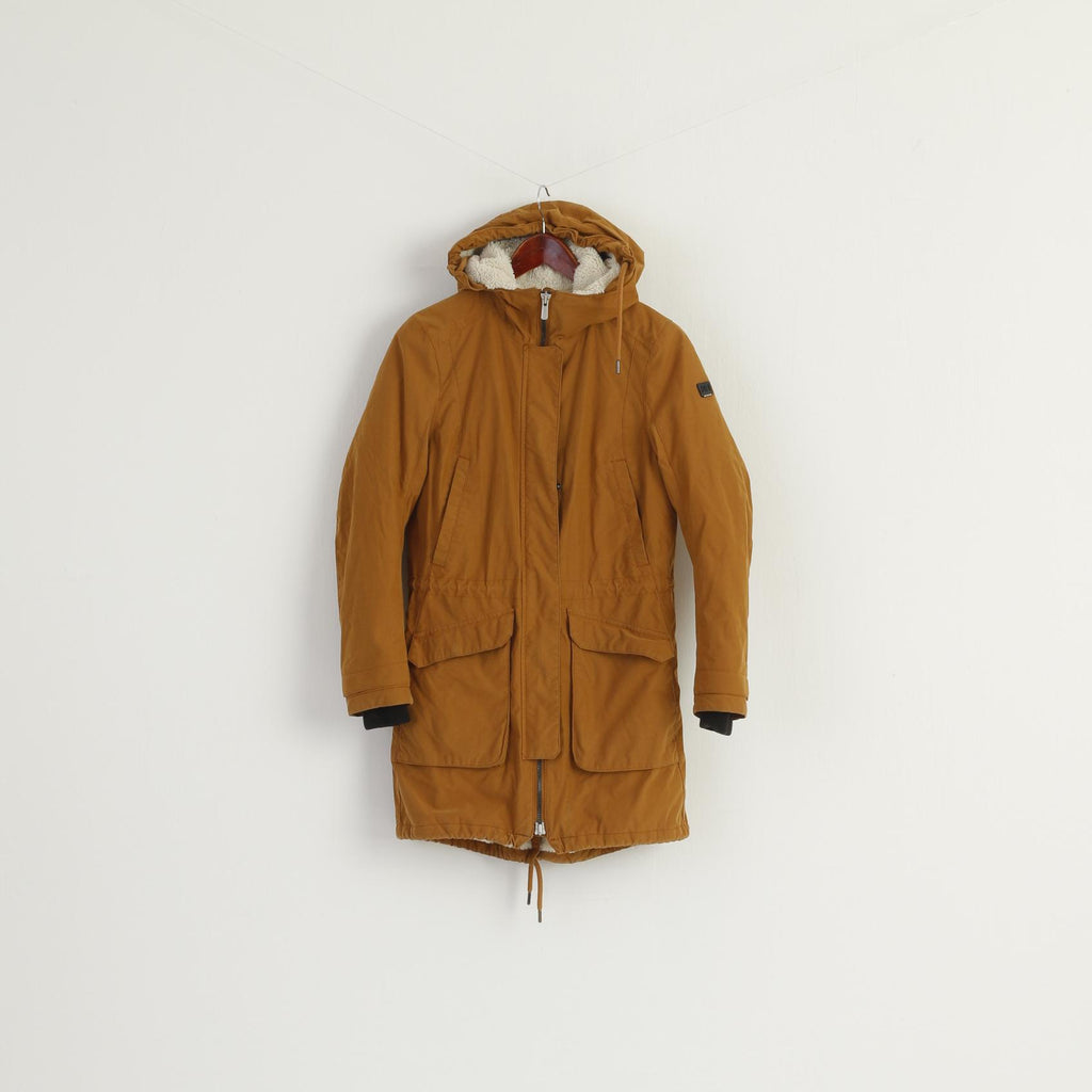 Helly Hansen Women XS Long Jacket Mustard Hooded Nylon Outdoor Parka Top