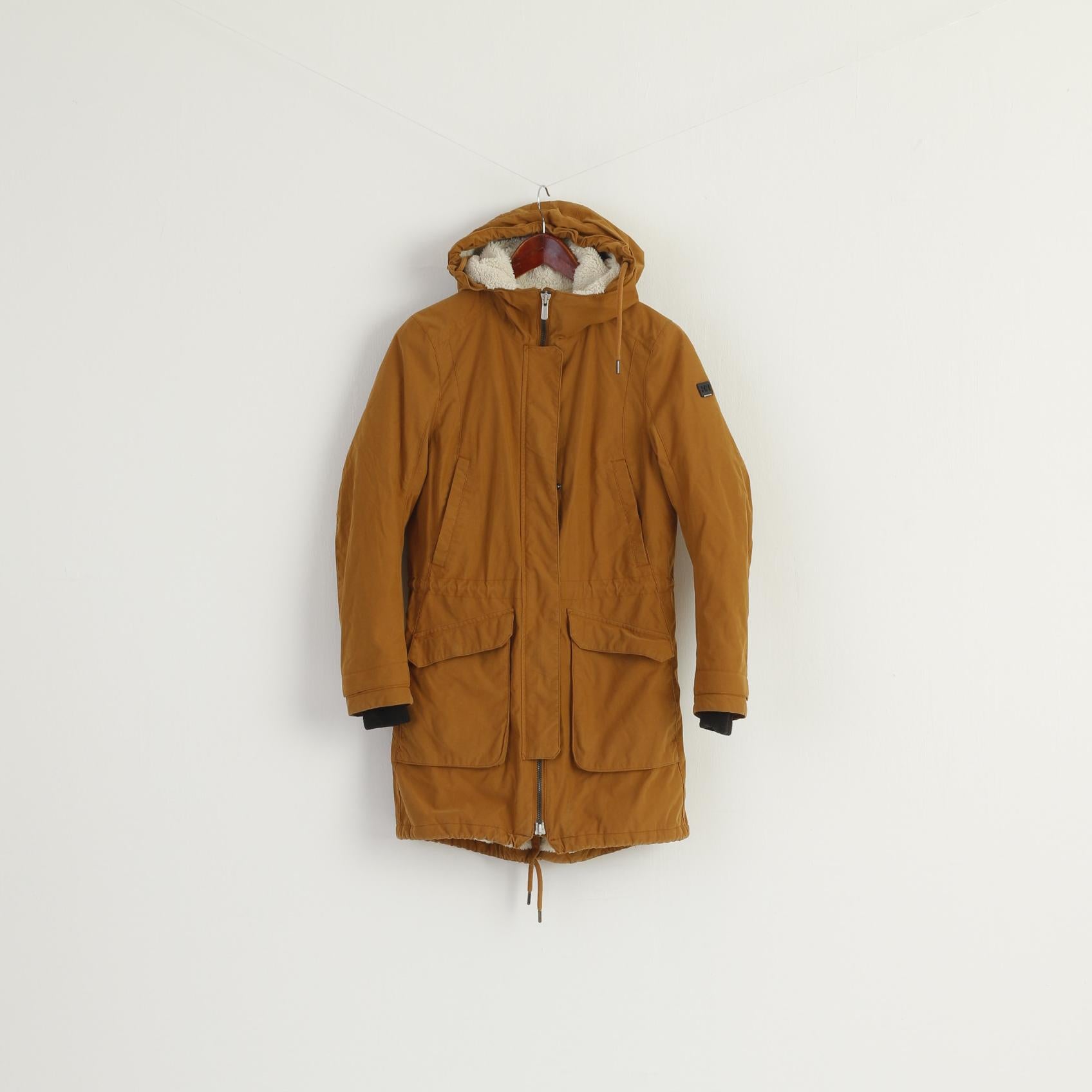 Helly Hansen Women XS Long Jacket Mustard Hooded Nylon Outdoor Parka Top