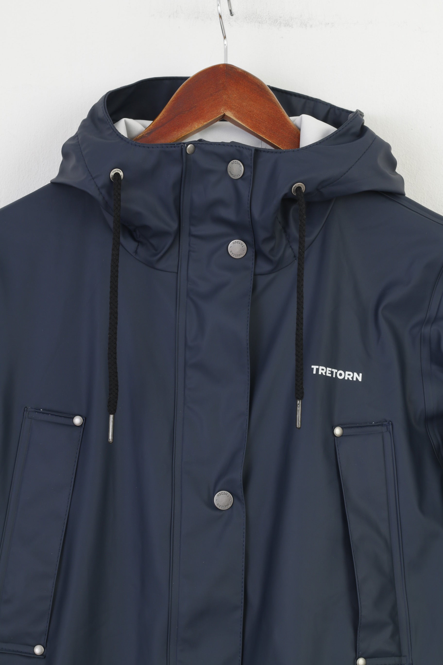 Tretorn Donna XS Impermeabile Blu navy Completo con doppia cerniera Cappuccio a maniche lunghe Lunghezza capispalla impermeabile