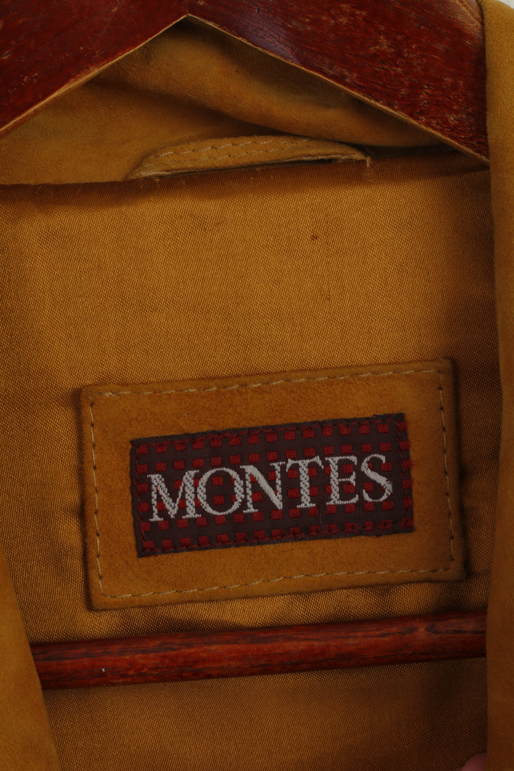 Montes Men 50 L Casual Shirt Camel Western 100% Leather Pockets Soft Top[