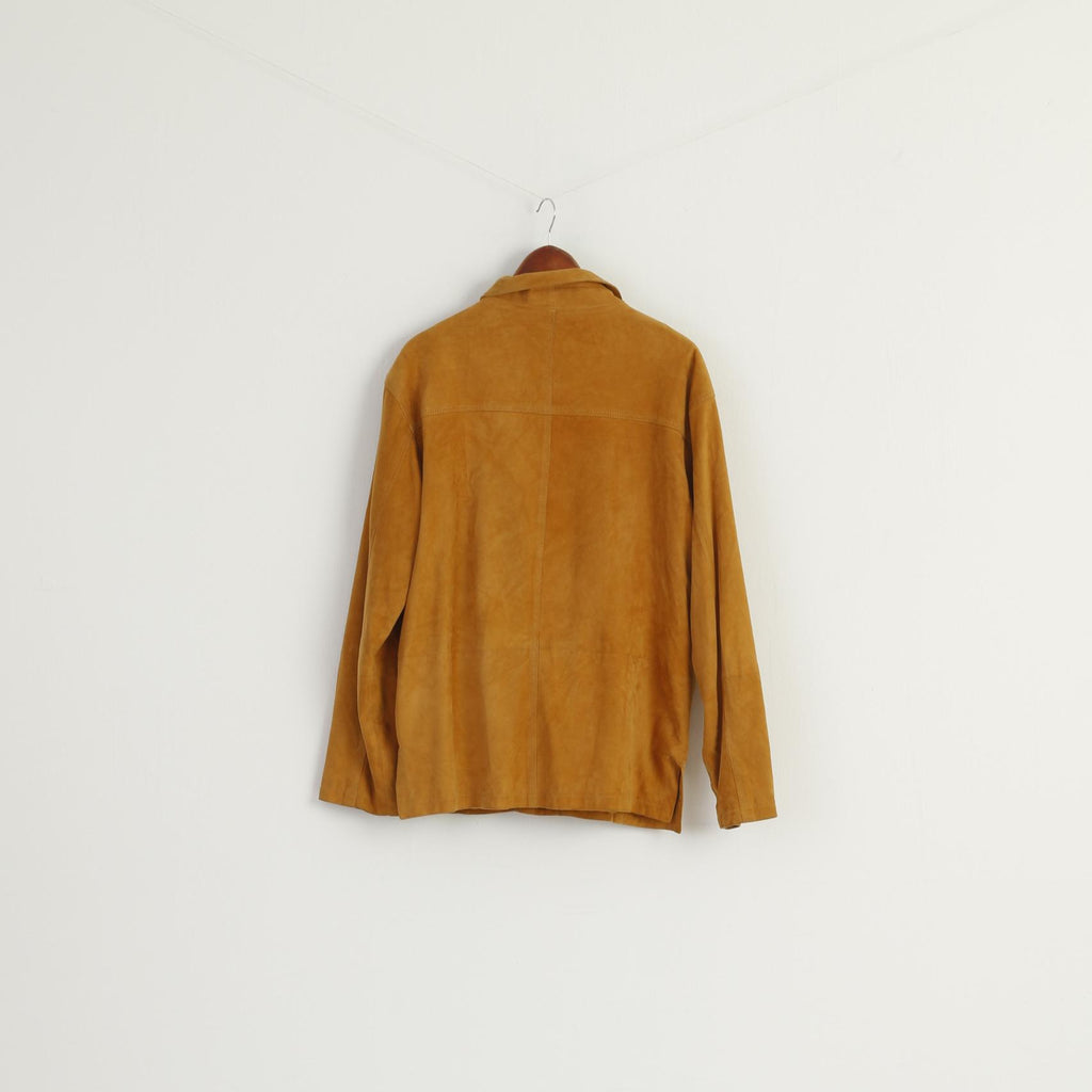 Montes Men 50 L Casual Shirt Camel Western 100% Leather Pockets Soft Top[