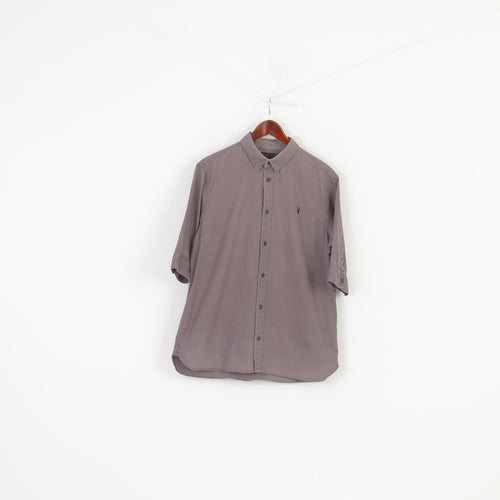 Allsaints Men L Casual Shirt Collar Grey Medium Sleeve Buttons  Cotton Elegant Top 