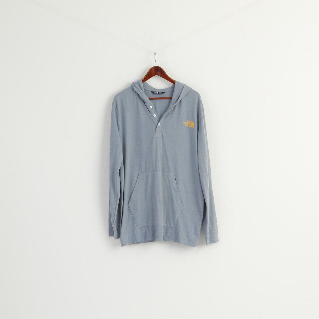 The North face Men XL Shirt Blue Cotton Hooded Long Sleeve Blouse Top