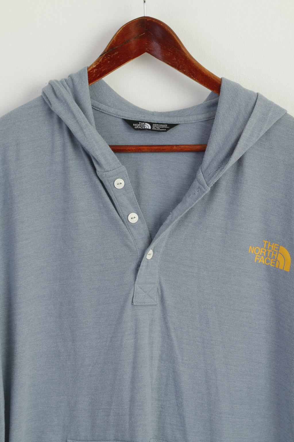 The North face Men XL Shirt Blue Cotton Hooded Long Sleeve Blouse Top