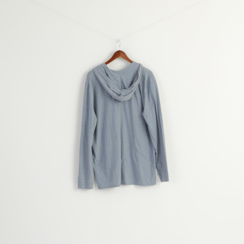 The North face Men XL Shirt Blue Cotton Hooded Long Sleeve Blouse Top