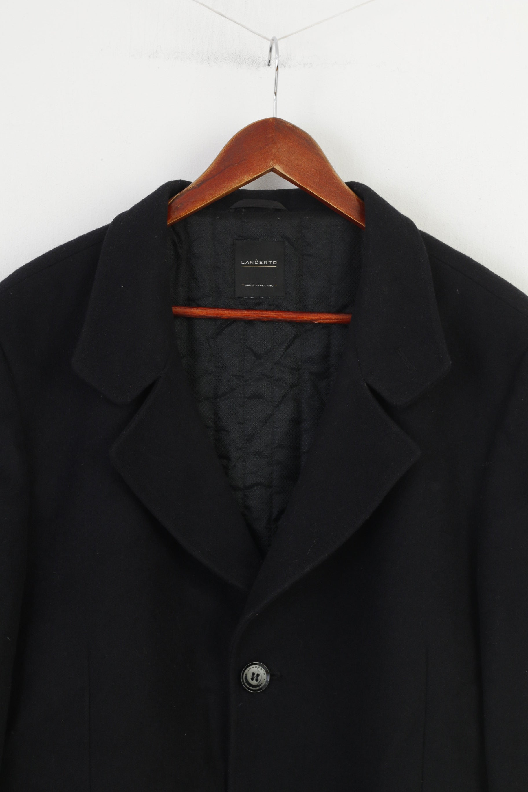 Lancerto Men 58 Blazer Wool Black Breasted Buttons Long Sleeve Elegant Top