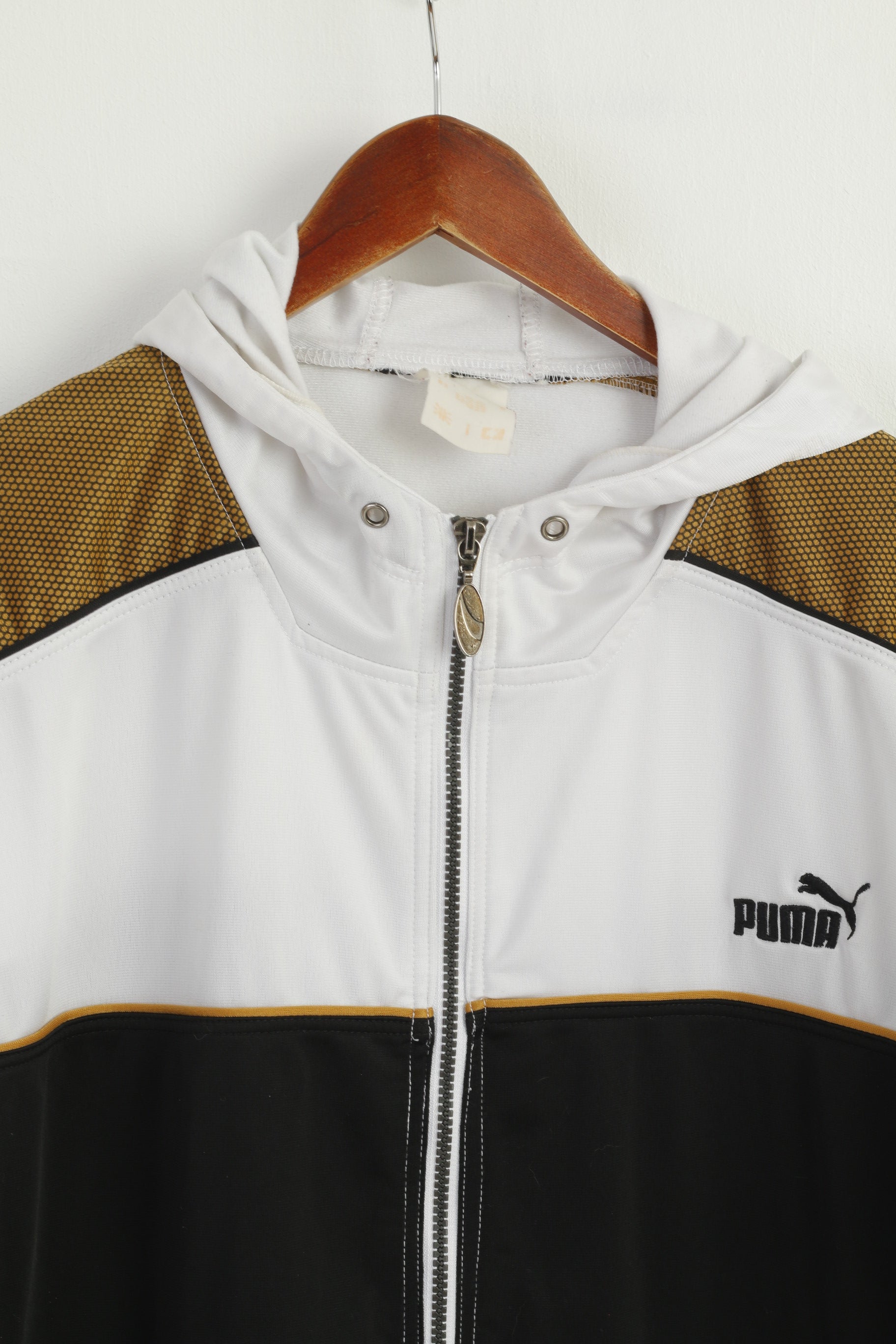 Puma Men XL Sweatshirt White Gold Shiny Vintage 90s Sportswear Hoodie