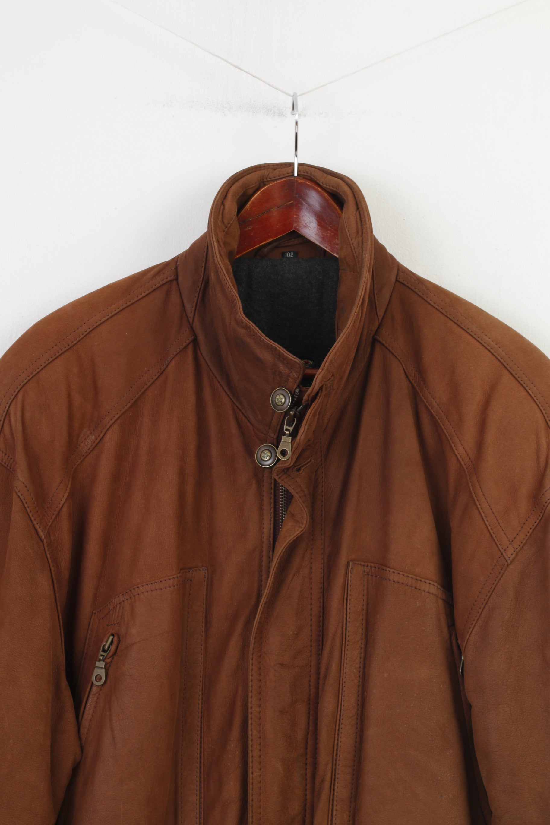 Giacca in pelle John B. Classic Line da uomo 102 L. Colletto con tasche imbottite con cerniera intera marrone vintage